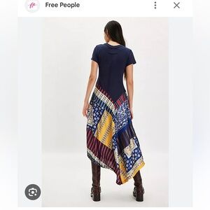 Free People Patchwork Bandana Handkerchief Midi Dress - Navy, Yellow, Red